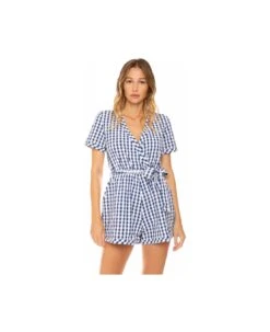 MC2 Saint Barth Short Jumpsuit Blue Vichy Print
