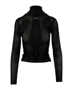 Off-White Viscose Blend Mesh Top With Logo