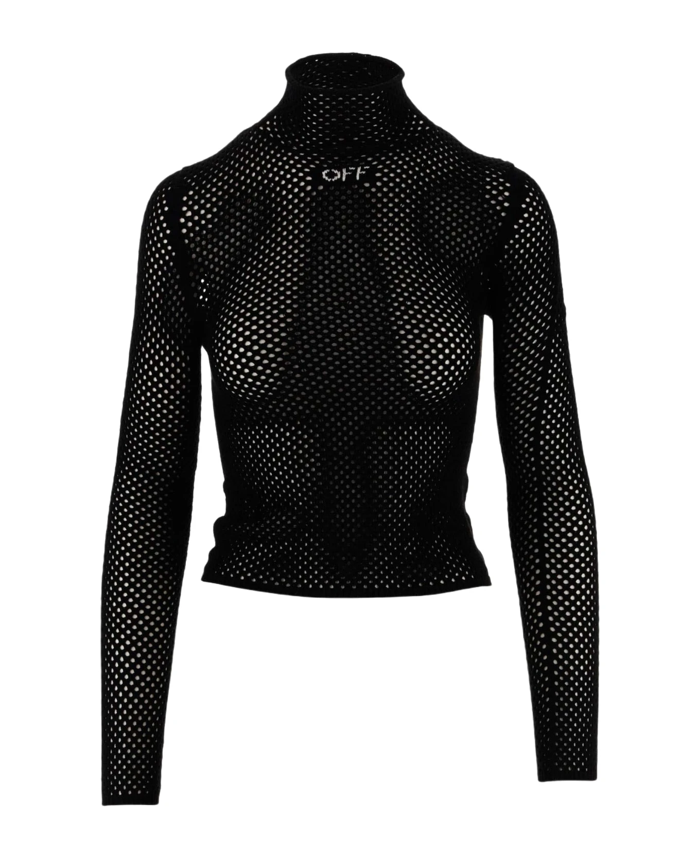 Off-White Viscose Blend Mesh Top With Logo