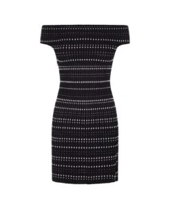 Alexander McQueen Black And White Knitted Sheath Dress With Off Shoulder