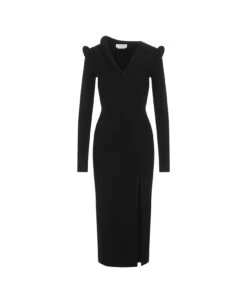 Alexander McQueen Black Ribbed Knit Midi Dress
