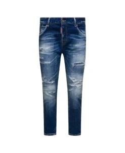 DSQUARED2 Blue Cropped Jeans With Destroyed Detailing In Stretch Cotton Denim Woman