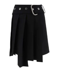 Off-White Stretch Wool Pleated Skirt
