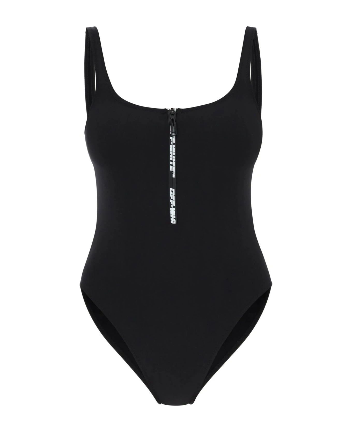 Off-White One-piece Swimsuit With Zip And Logo