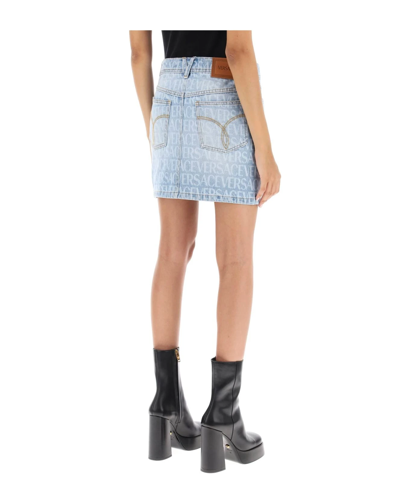 Versace Monogram Denim Mini Skirt - Image 3
