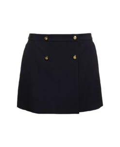 Alexander McQueen Black Mini Skirt With Front Buttoned Fastening In Wool Blend Woman