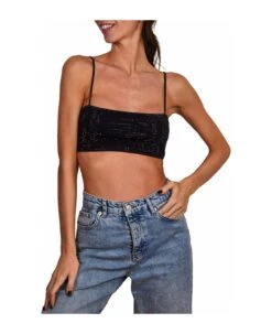 MC2 Saint Barth Woman Bandeau Black Top With Rhinestone