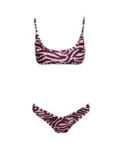Zebra Print Bikini Set In Pink Technical Fabric Woman