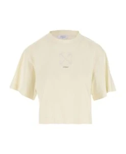 Off-White Cotton Cropped T-shirt With Logo