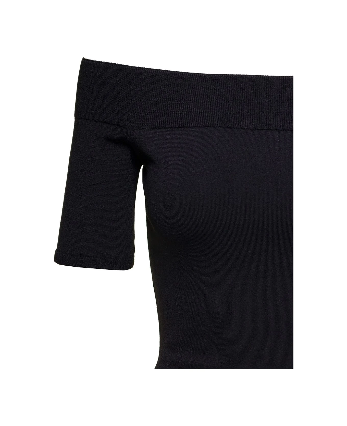 Black Off-the-shoulders Top With Straight Neckline In Viscose Blend Woman Alexander Mcqueen - Image 3