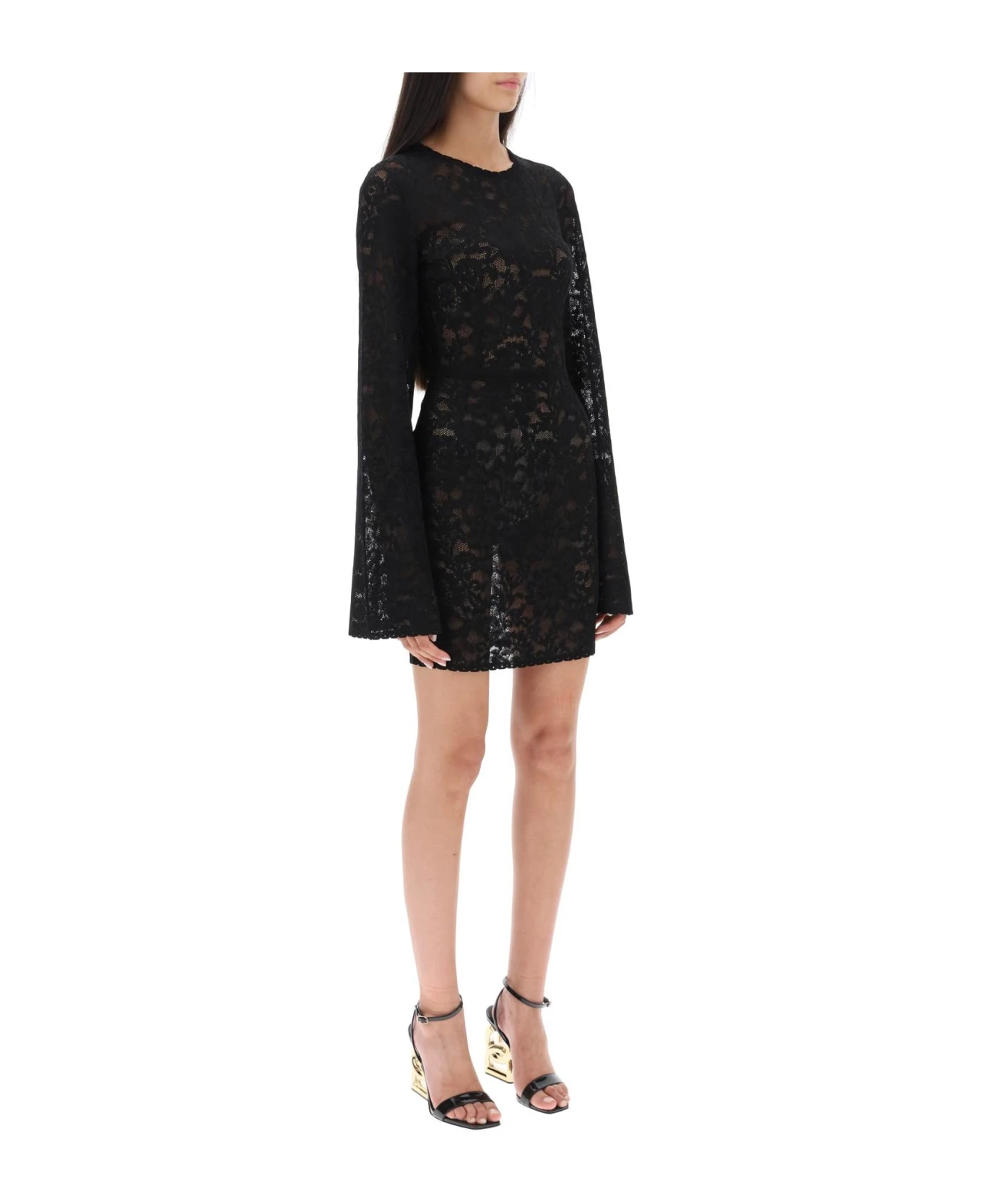 Dolce & Gabbana Mini Dress In Floral Openwork Knit - Image 2