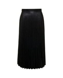 Balenciaga Midi Black Pleated Dress In Leather Woman