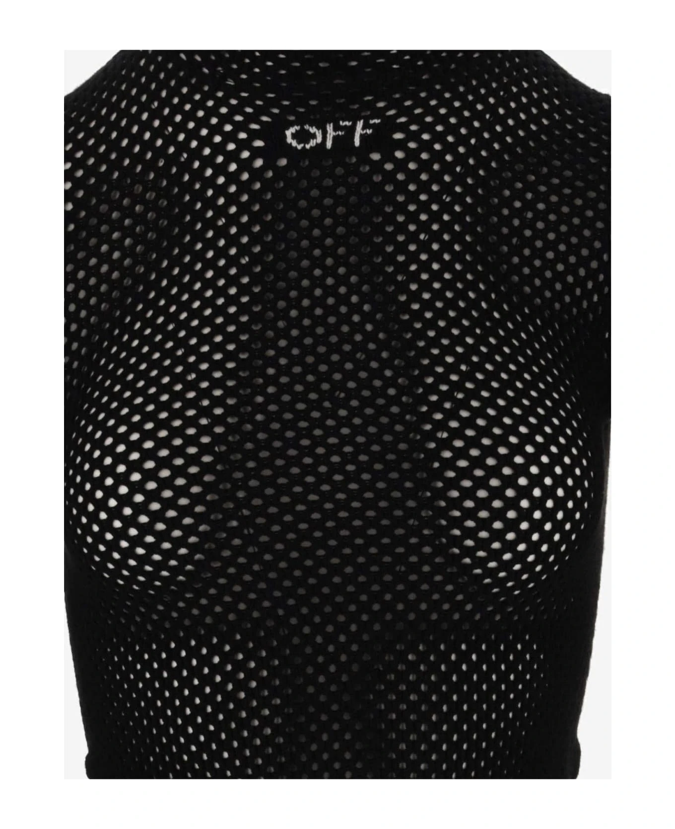 Off-White Viscose Blend Mesh Top With Logo - Image 3