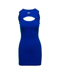 Off-White Off Stamp Rib Round Mini Dres Blue White