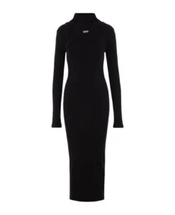 Off-White Off Stamp Rib Round Long Dres Black Whit