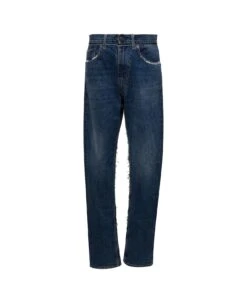 Maison Margiela Blue Five-pocket Jeans With Rips In Cotton Denim Woman