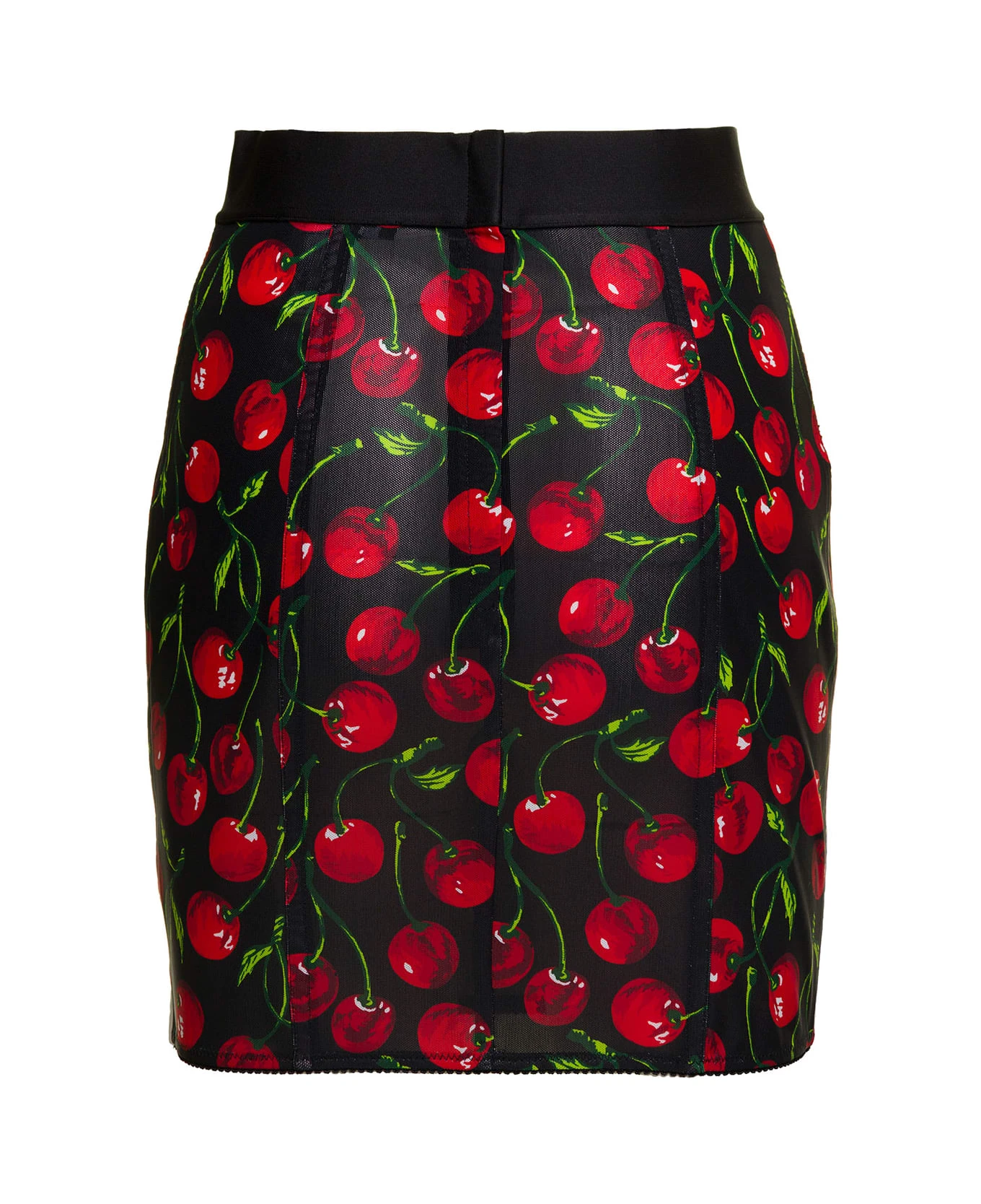 Dolce & Gabbana Black Mini-skirt With All-over Cherry Print In Stretch Polyamide Woman - Image 2