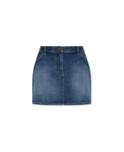 Versace Medusa Embellished Mini Denim Skirt