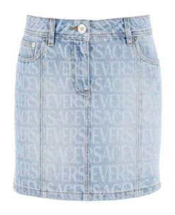 Versace Monogram Denim Mini Skirt