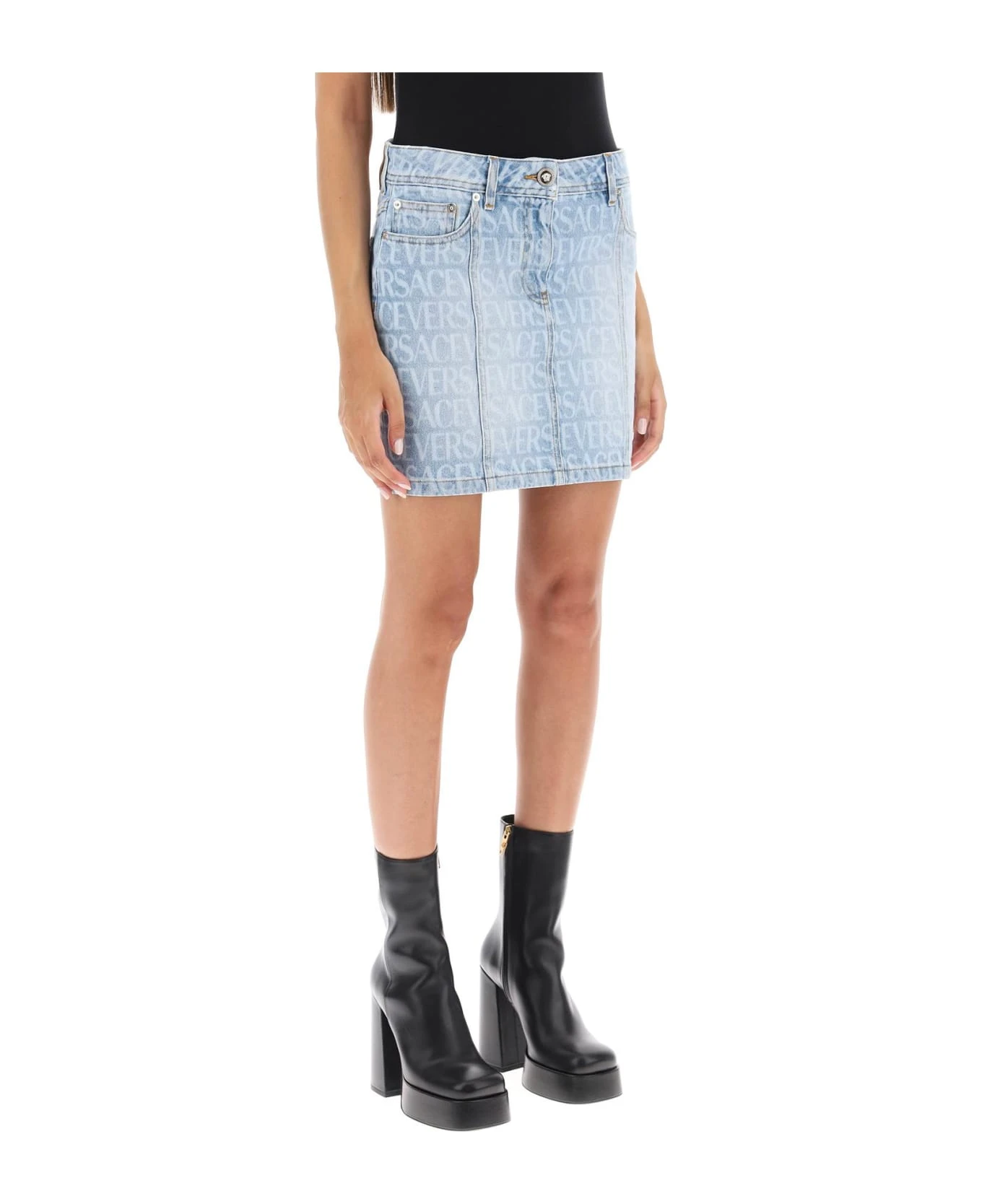 Versace Monogram Denim Mini Skirt - Image 2