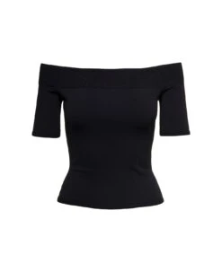 Black Off-the-shoulders Top With Straight Neckline In Viscose Blend Woman Alexander Mcqueen