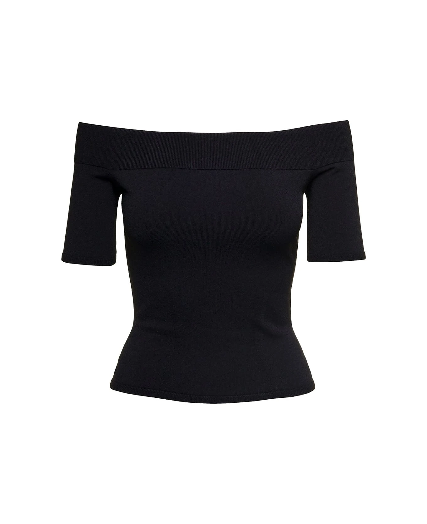 Black Off-the-shoulders Top With Straight Neckline In Viscose Blend Woman Alexander Mcqueen