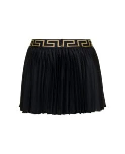 Versace Black Mini Skort With Medusa Logo In Stretch Polyamide Woman