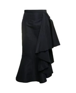 Alexander McQueen Maxi Black Dress With Maxi Ruffle In Polyfaille Woman