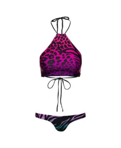 Animal-print Bikini Set In Fuchsia Technical Fabric Woman